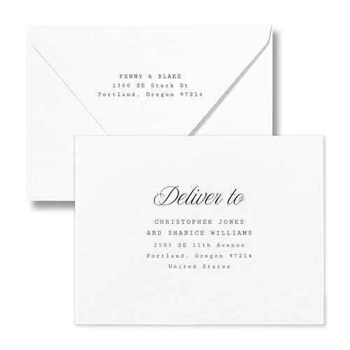 Vintage Script Thank You Card Euro Envelopes White Pure White Both Recipient and Return Addresses Luxe Signature