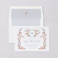 Fairytale Wildflower Crest Save the Date Cards Pure White Signature smooth Blank No Standard