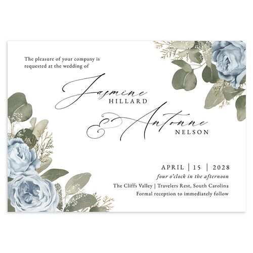 Romantic Roses Wedding Invitations Pastel Blue Signature Blank No Standard