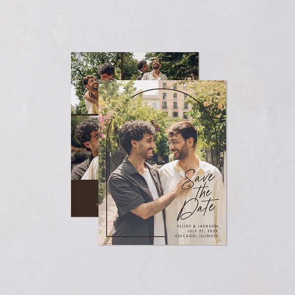 Scripted Arch Save the Date Petite Cards Deep Bronze Signature smooth Blank No Standard