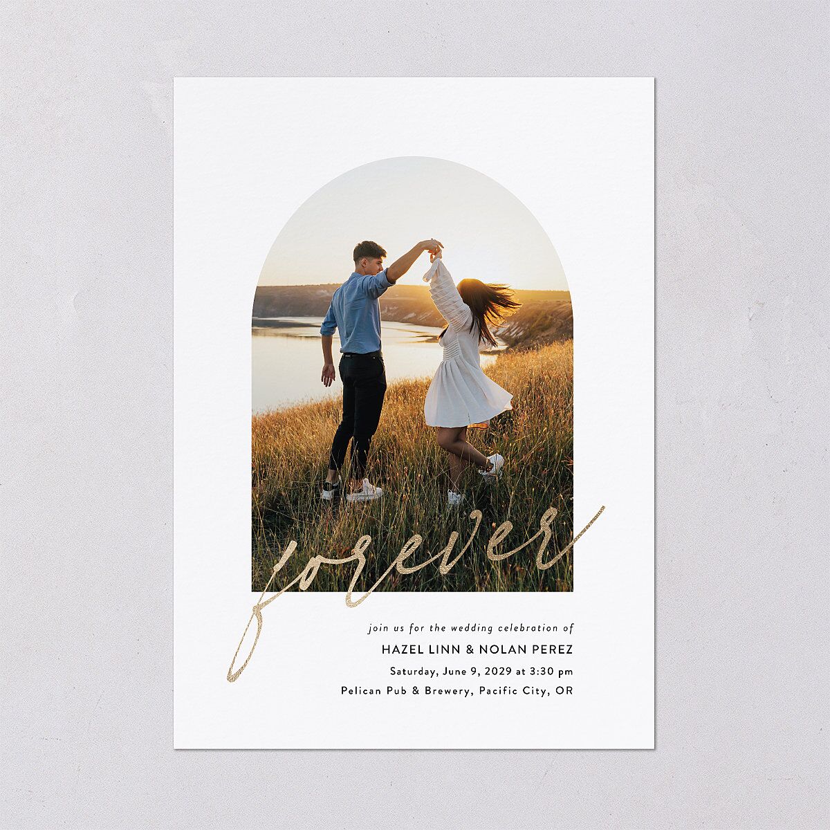 Forever Arch Foil Wedding Invitations Gold Pure White Signature Blank No Standard