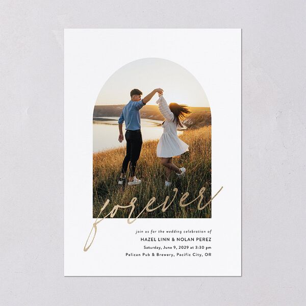 Forever Arch Foil Wedding Invitations Gold Pure White Signature Blank No Standard