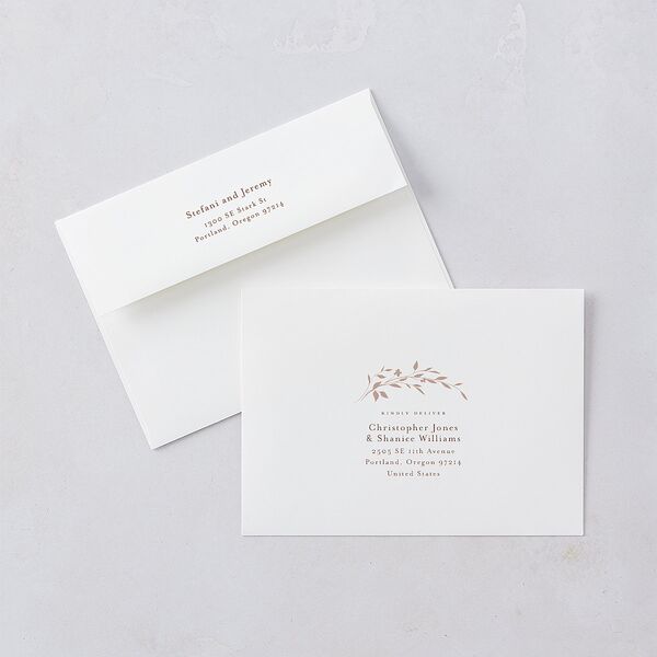 Oval Garland Foil Wedding Invitations Sepia Gold Signature Blank No Standard