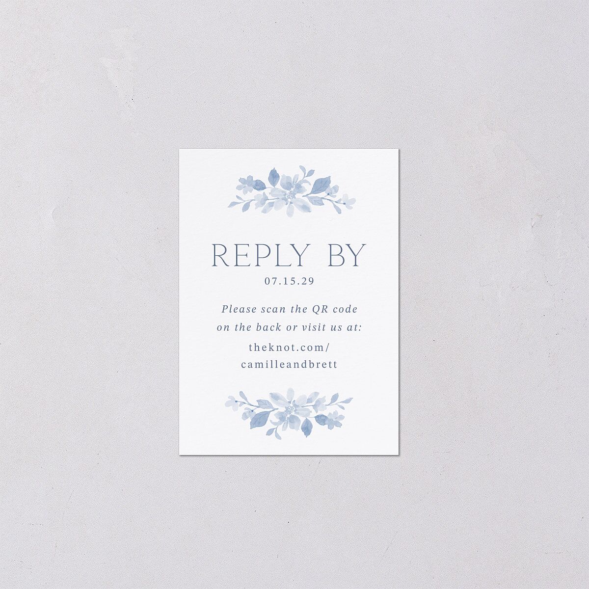 Porcelain Blue Floral Watercolor QR Code RSVP Cards Cornflower Signature Standard