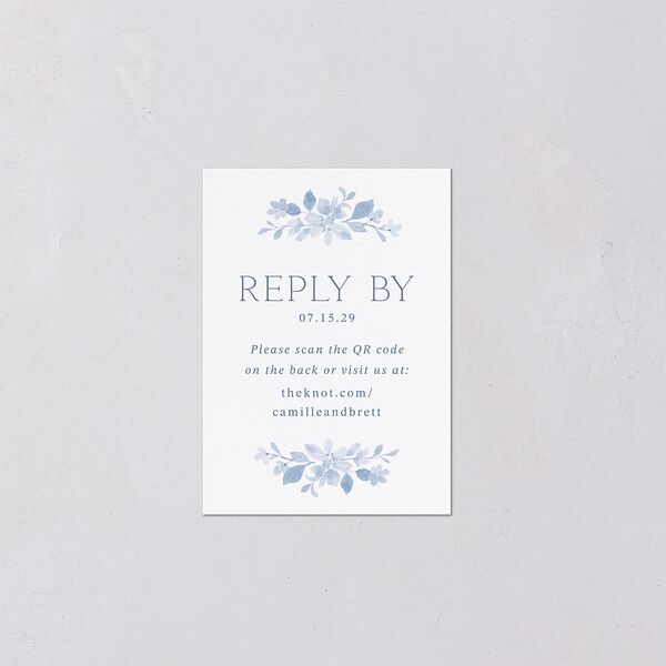 Porcelain Blue Floral Watercolor QR Code RSVP Cards Cornflower Signature Standard