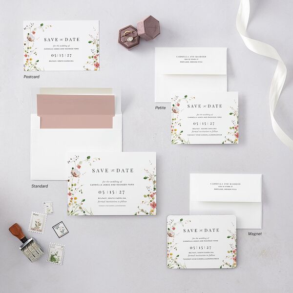 Delicate Wildflower Save the Date Petite Cards Peach Pink Signature smooth Blank No Standard