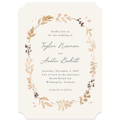 Leafy Garland Foil Wedding Invitations Gold Champagne Signature Blank No Ticket