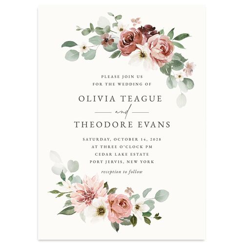 Eucalyptus Bouquet Wedding Invitations Dusty Rose Signature Blank No Standard