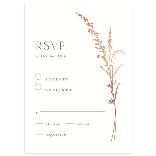 Minimal Wildflower Wedding Response Cards Rose Gold Off-White Signature