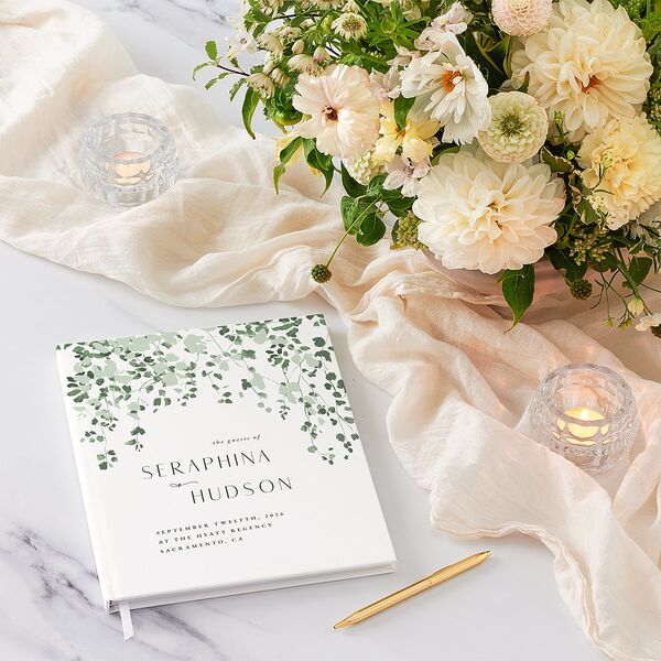 Cascading Florals Wedding Guest Book Thyme