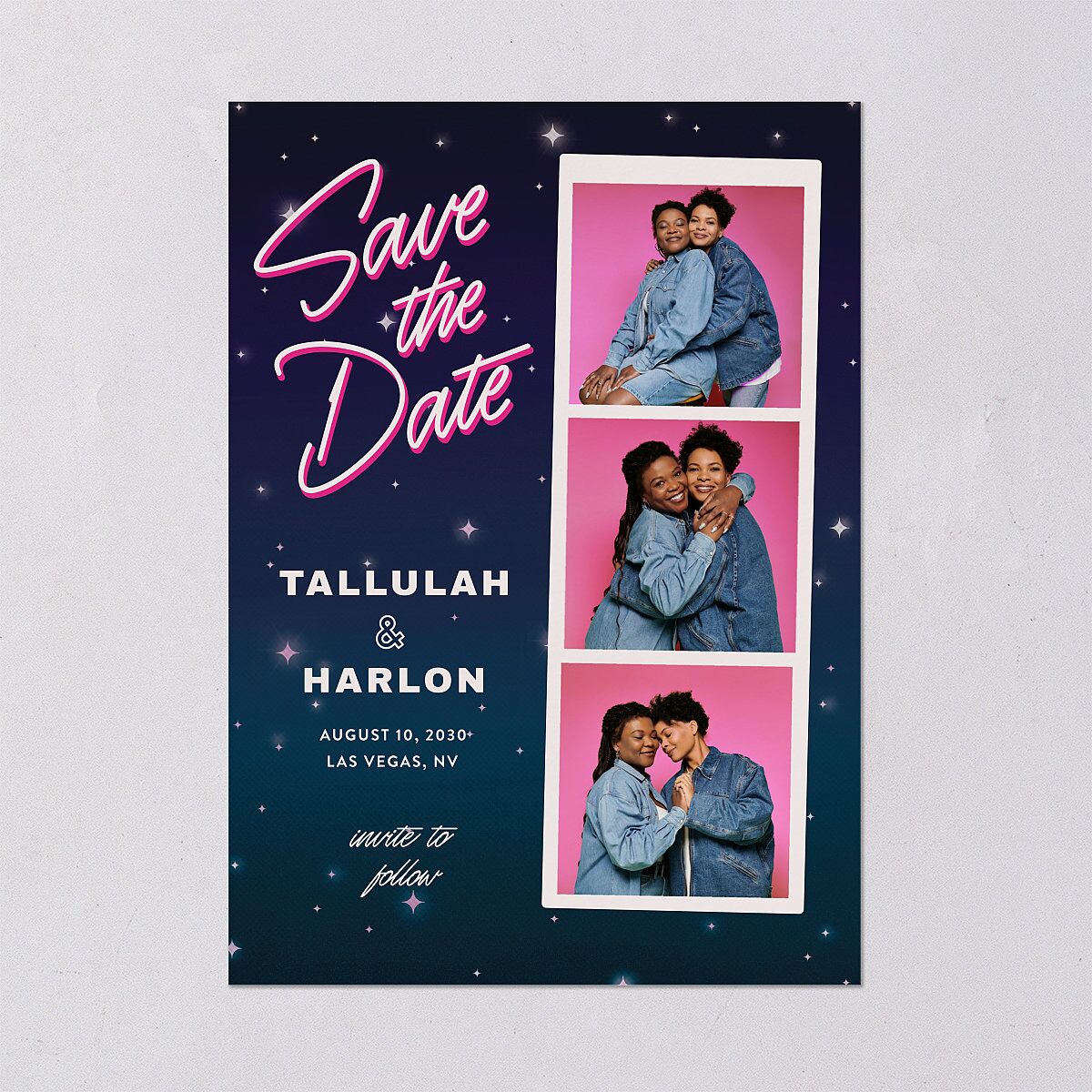 Las Vegas Love Save the Date Cards Rose Pink Signature smooth Blank No Standard