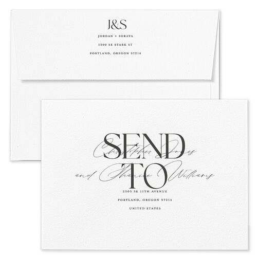 Overlay Wedding Invitation Envelopes White Dark Navy Both Recipient and Return Addresses Standard Signature