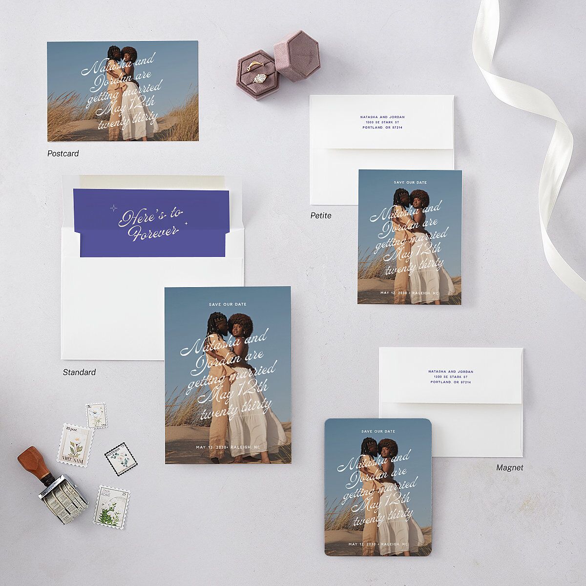 Retro Typography Photo Save The Date Magnets Sapphire Magnet Paper