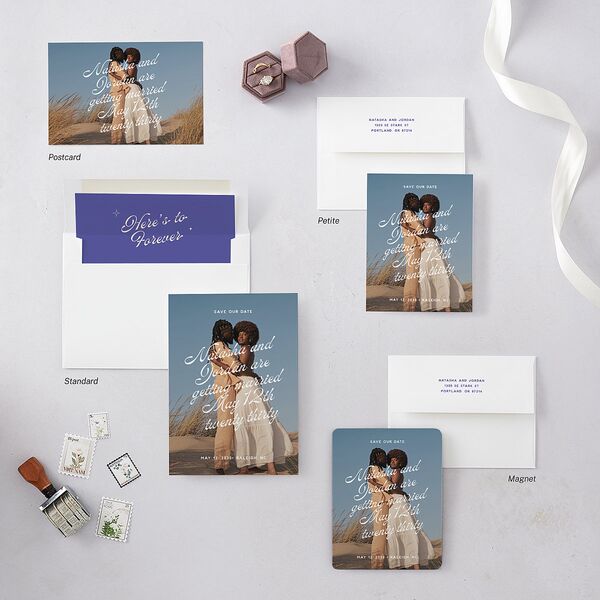 Retro Typography Photo Save The Date Magnets Sapphire Magnet Paper