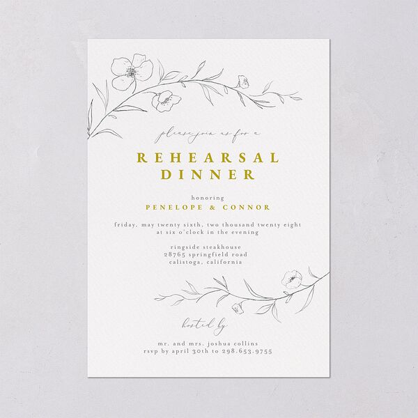 Graceful Botanical Rehearsal Dinner Invitations Gold Signature Blank Standard