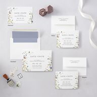 Delicate Wildflower Save the Date Petite Cards Pure White Signature smooth Blank No Standard