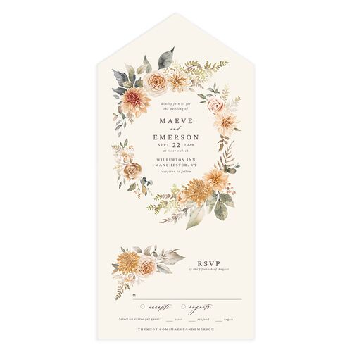 Elegant Botanical Autumn Floral All-in-One Wedding Invitations Daffodil Signature Light Both Recipient and Return Addresses No