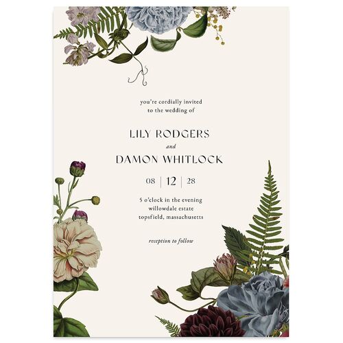 Gothic Floral Wedding Invitations Dusty Blue Signature Blank No Standard