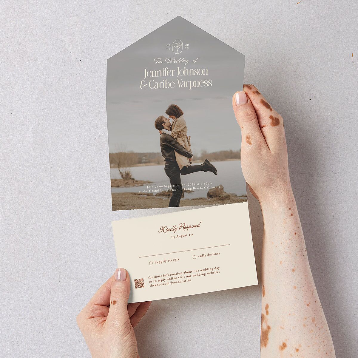 Vintage Romantic Photo All-in-One Wedding Invitations Copper Signature Light Both Recipient and Return Addresses No