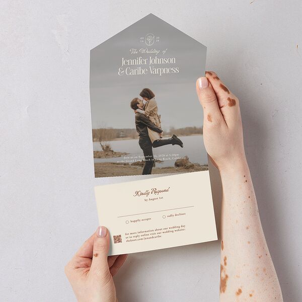 Vintage Romantic Photo All-in-One Wedding Invitations Copper Signature Light Both Recipient and Return Addresses No