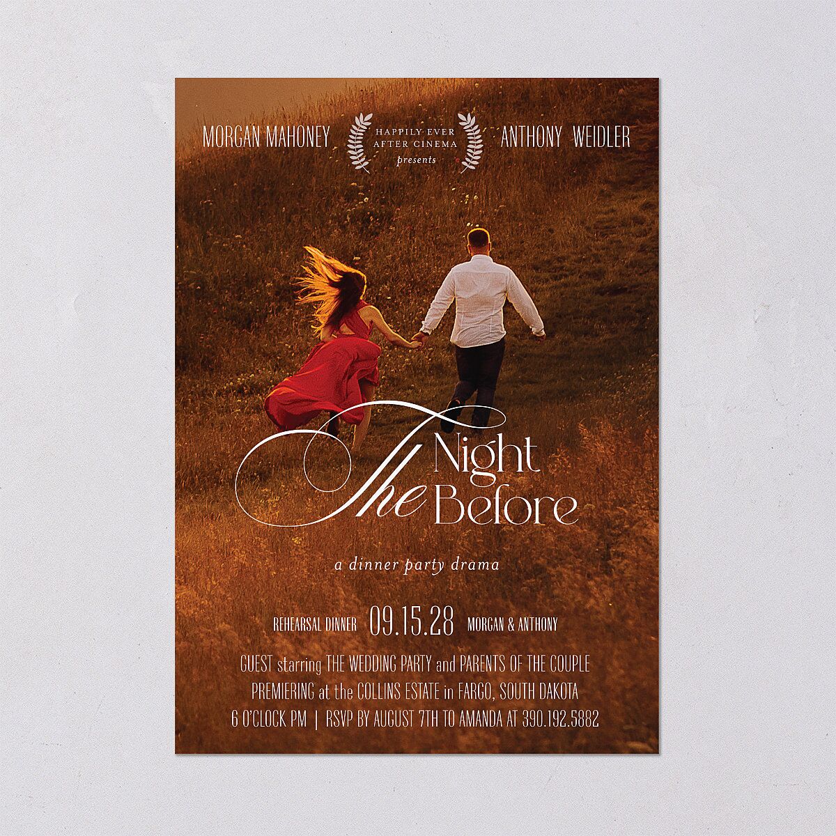 Romantic Movie Poster Rehearsal Dinner Invitations Licorice Signature Blank