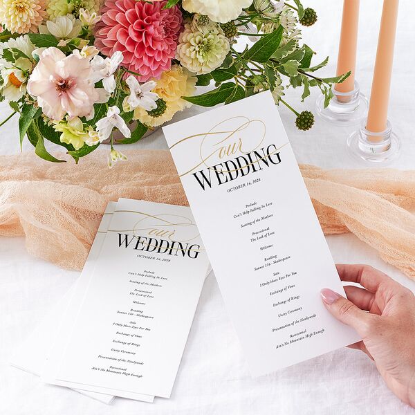 Polished Photo Foil Wedding Programs Pure White Gold Signature