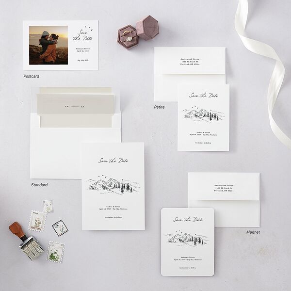 Elegant Mountain Monogram Save The Date Magnets Pure White Magnet Paper