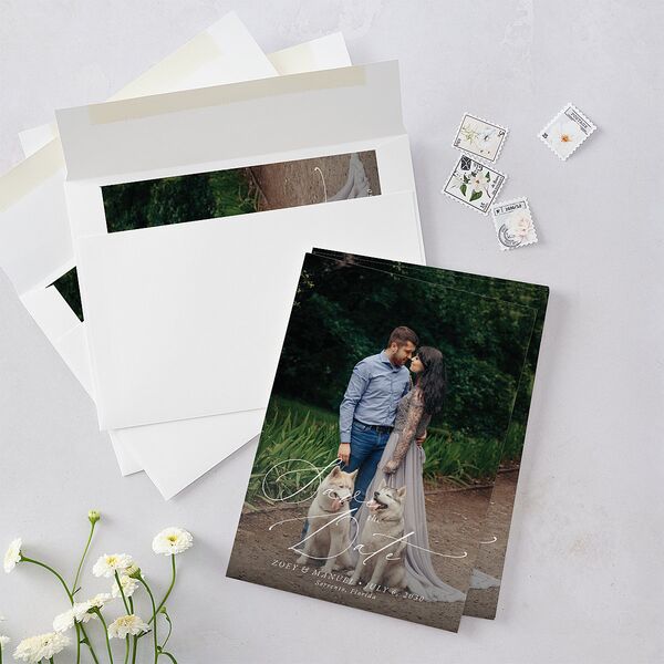 Curved Garland Save The Date Cards Champagne Signature smooth Blank No Standard