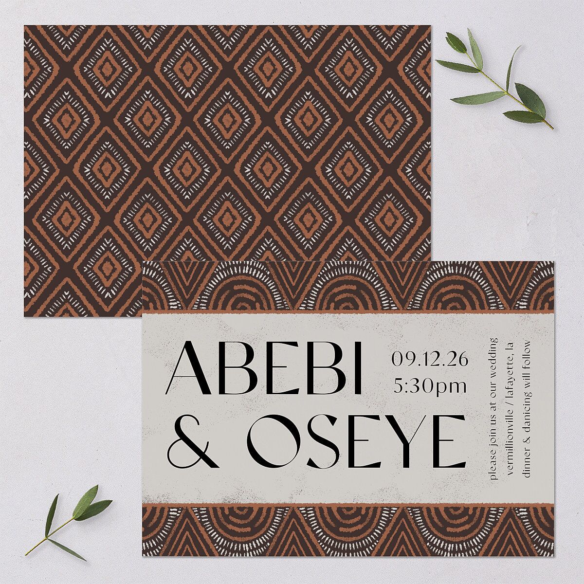 Sahara Pattern Wedding Invitations Deep Bronze Signature Blank No Standard