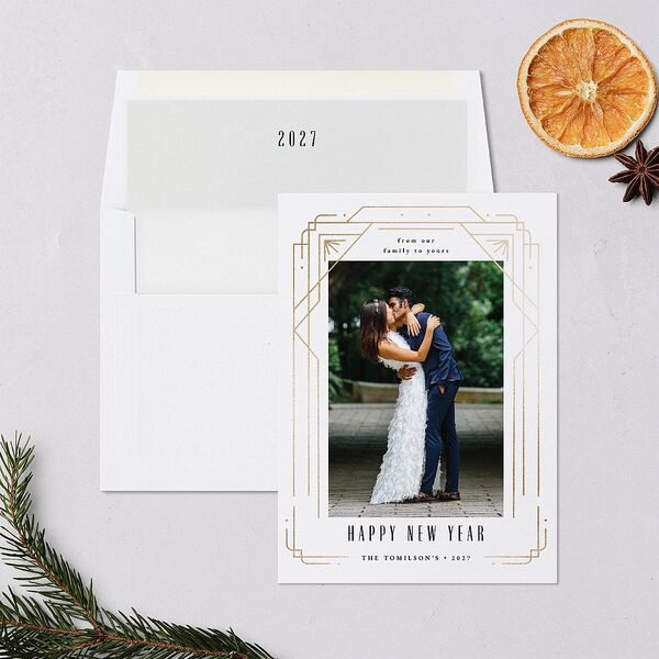 Gilded New Years Holiday Cards Gold Pure White Signature Blank Portrait Standard