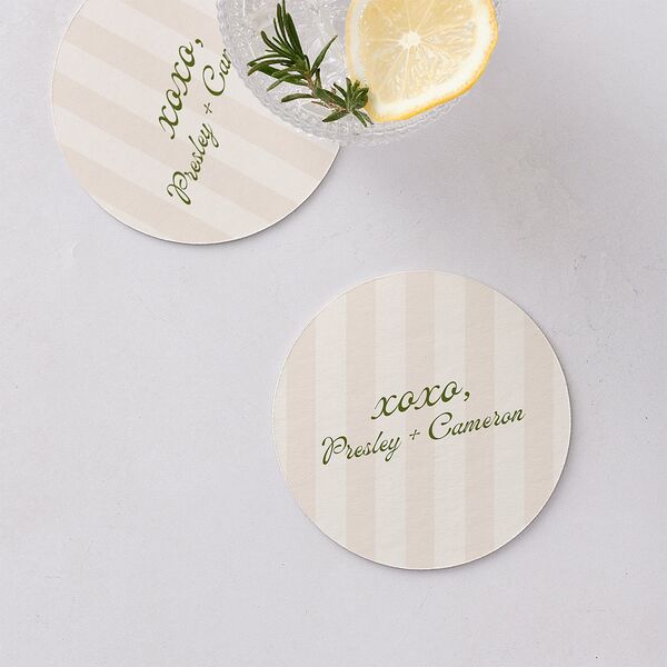 Cabana Stripes Wedding Day Coasters Olive Cardboard Circle