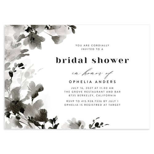Watercolor Blooms Bridal Shower Invitations Charcoal Signature Blank Standard