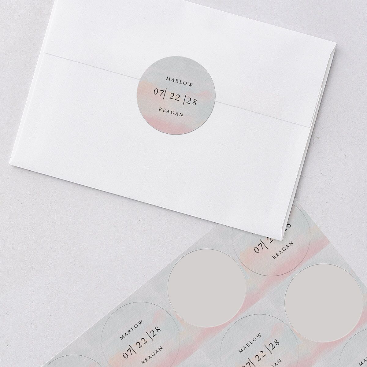 Rustic Reflection Wedding Stickers Dusty Blue Circle