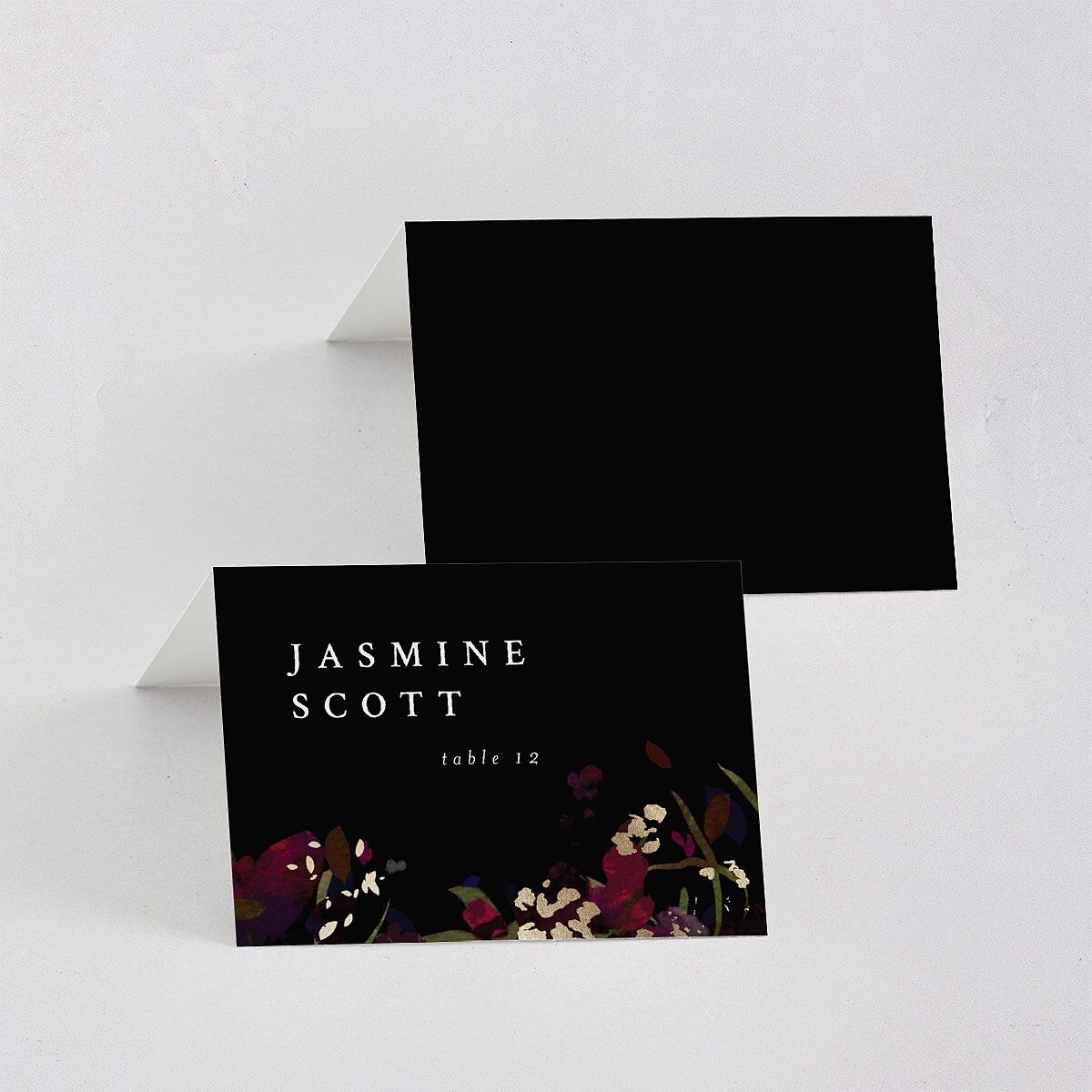 Midnight Floral Place Cards Gold Raspberry Signature