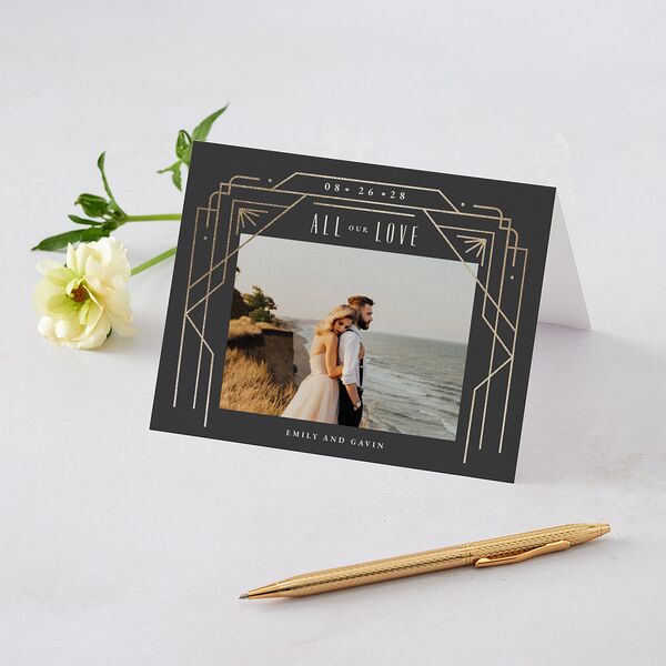 Vintage Deco Thank You Cards Gold Charcoal