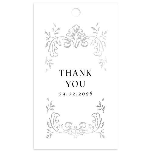 Formal Opulent Frame Foil Favor Gift Tags Pure White Silver Signature