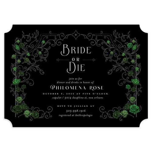 Gothic Gate Bridal Shower Invitations Green Apple Signature Blank Ticket
