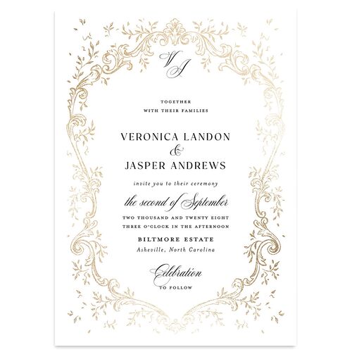 Formal Opulent Frame Foil Wedding Invitations Pure White Gold No Signature Blank Standard