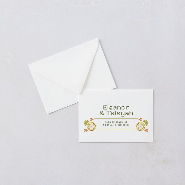 Wildflower Nouveau Response Card Euro Envelopes White Dark Camo Return Address Luxe