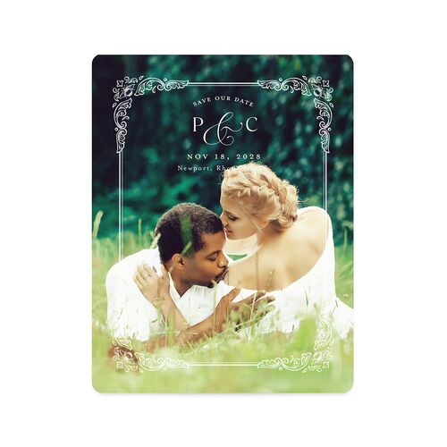 Glamorous Crown Monogram Crest Save The Date Magnets by Bridgerton Linen Magnet Paper