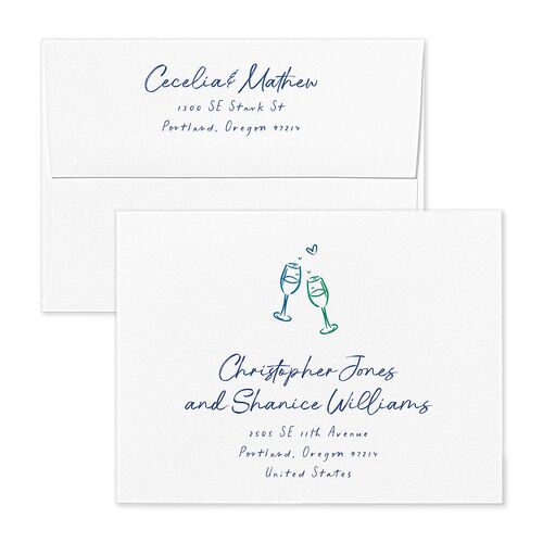 Nautical Border Save the Date Magnet Envelopes White French Blue Both Recipient and Return Addresses Signature Standard
