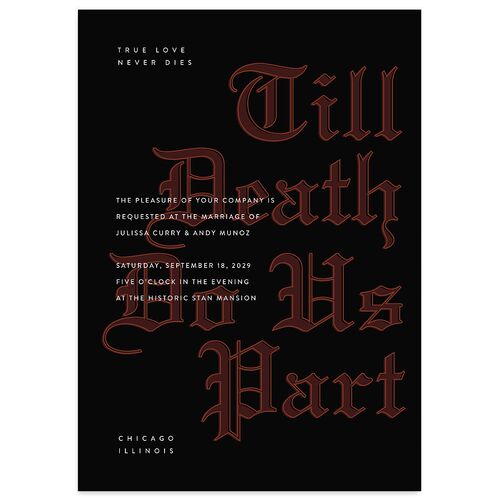 Editorial Gothic Till Death Wedding Invitations Charcoal Signature Blank No Standard