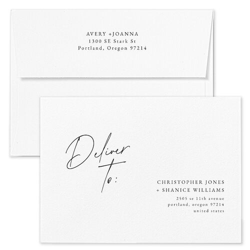 Corner Script Save The Date Card Envelopes Rose Charcoal Return Address Signature Standard