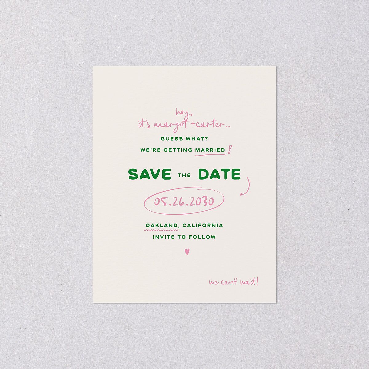 Whimsically Retro Handwritten Note Save the Date Petite Cards Kelly Green Signature smooth Blank No Standard
