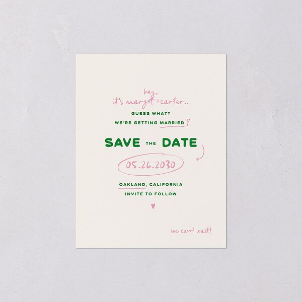 Whimsically Retro Handwritten Note Save the Date Petite Cards Kelly Green Signature smooth Blank No Standard