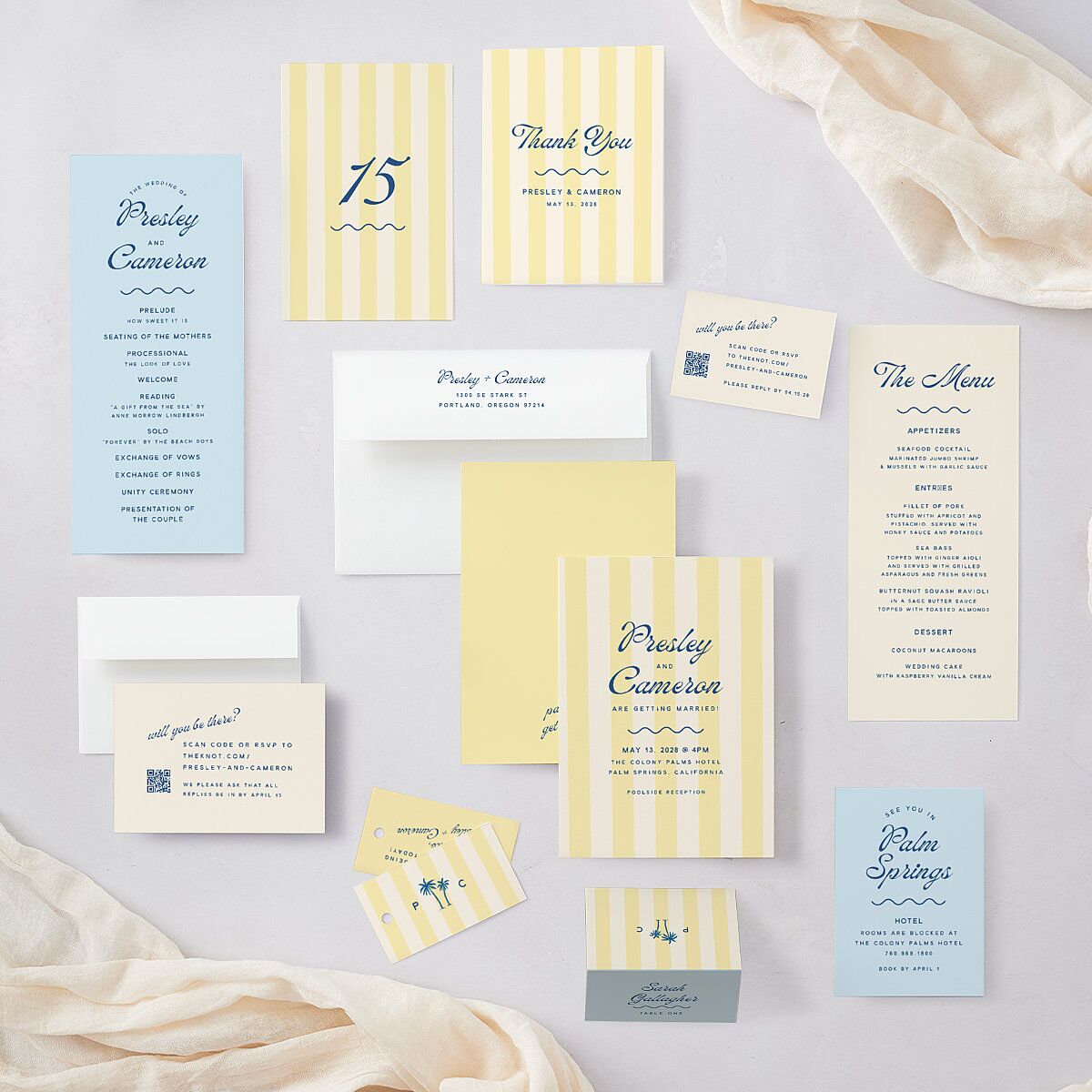 Cabana Stripes Wedding Response Cards Lemon Signature Standard
