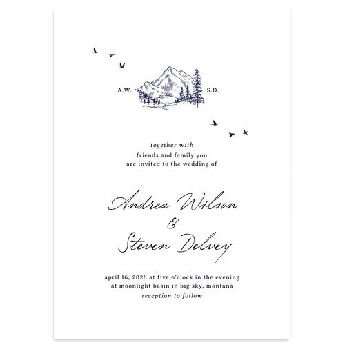 Elegant Mountain Monogram Wedding Invitations Midnight Navy Signature Blank Standard