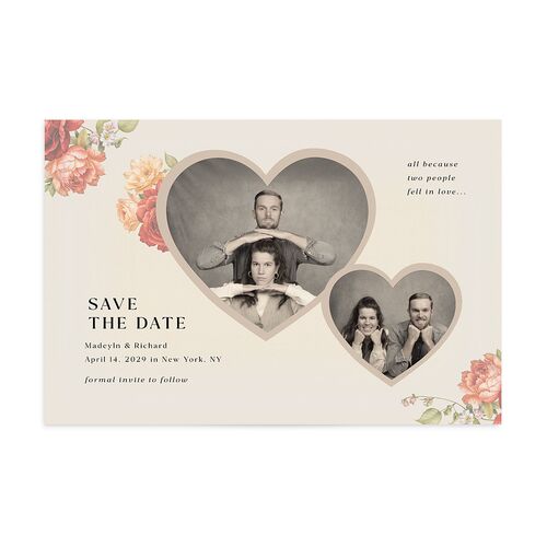 Vintage Awkward Photo Hearts Save the Date Postcards Barely Peach
