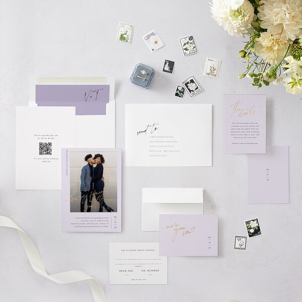 Just Love Wedding Invitations Gold Sheer Lilac Signature Blank No Standard
