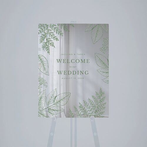 Botanical Frame Mirrored Acrylic Welcome Sign Medium Hunter Green Mirrored Acrylic M Welcome Standard